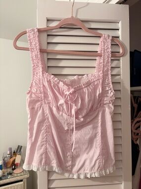 PINK Victoria's Secret Light Pink Gingham Ruffle Camisole
